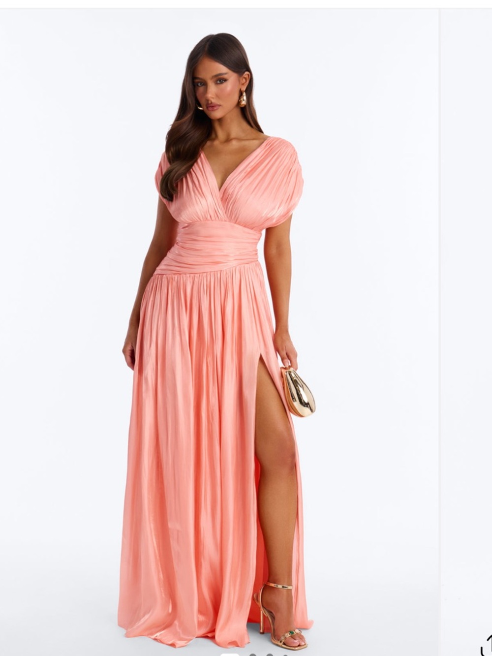 Fashion Nova Coral Pink Pleated Maxi Dress